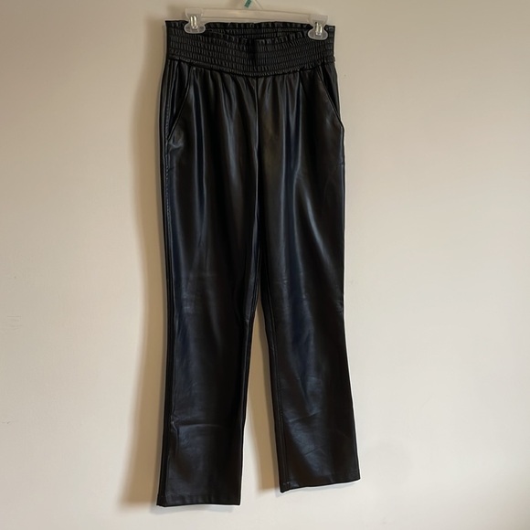 Edgy Joie Vegan Leather Pants Black SM PU Straight Paper Bag Contemporary Chic - Picture 2 of 16